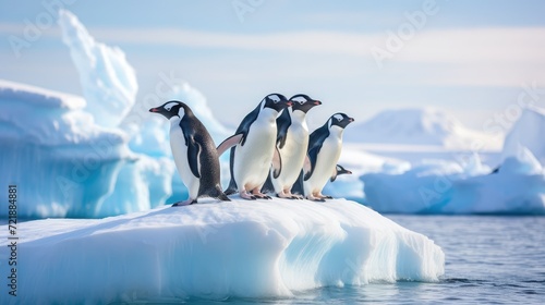 Penguins in the Antarctic stands  on top of iceberg  Generative Ai
