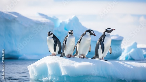 Penguins in the Antarctic stands  on top of iceberg  Generative Ai