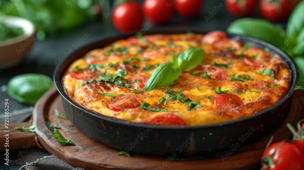 Fototapeta premium Frittata Display - Food Advertisement Generative AI