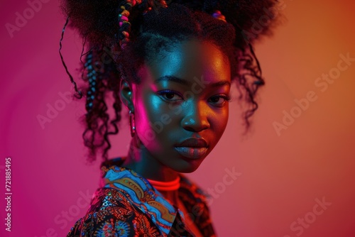 Stylish portrait of young African American woman with afro pigtails