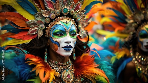 Brazilian Carnival, Mardi gras isolated on background, Generative ai. © Jyoti