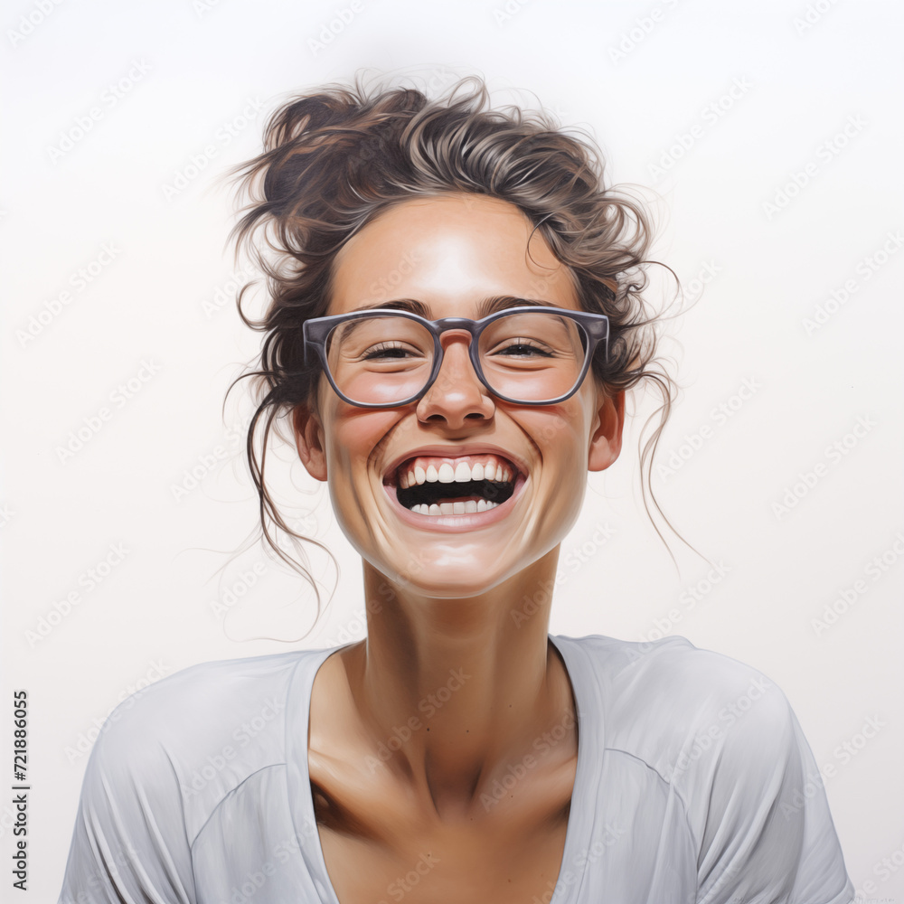 Woman smiling and wearing glasses. Generative AI. W006 Woman smiling and wearing glasses. Generative AI. W006