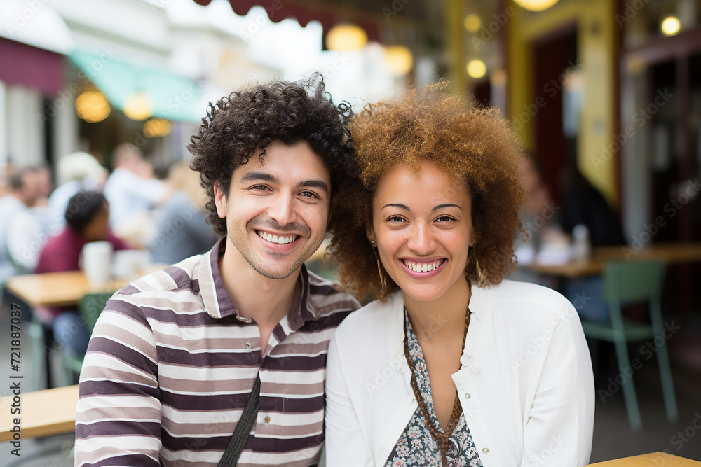 Couple in love, interracial marriage of man and woman, tolerance and equality Couple in love, interracial marriage of man and woman, tolerance and equality