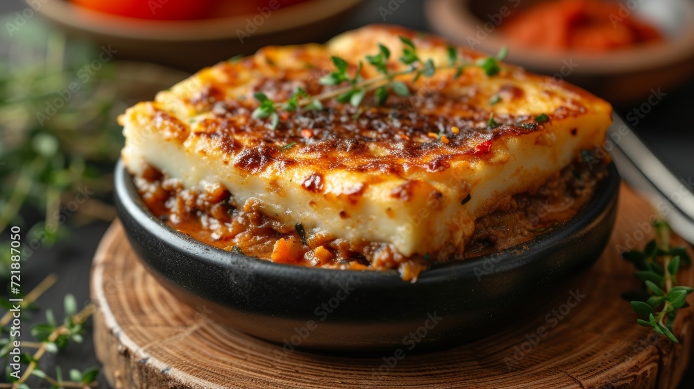 Moussaka food dish for title, for cooking or recipe use Generative AI Moussaka food dish for title, for cooking or recipe use Generative AI