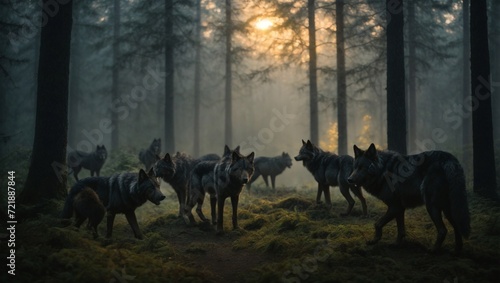 wolfs in forest