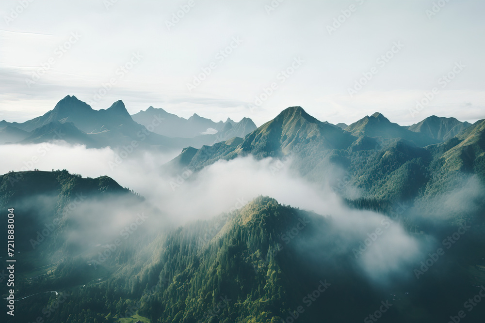 mountains covered in clouds.