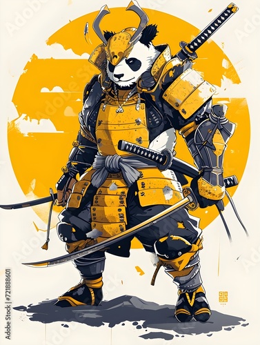 standing samurai panda illustration in cartoon style