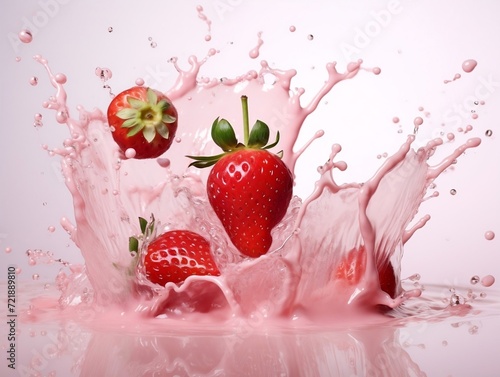 Strawberry milk splash on isolated background