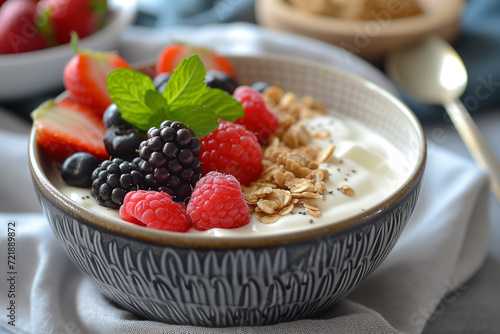 Vegan Yogurt Bowl with Fresh Fruits and Nuts