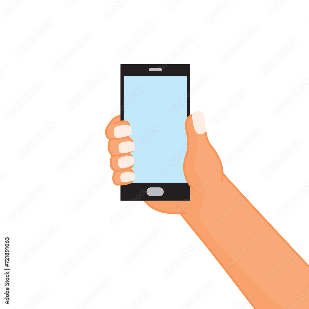 Empty smart phone in hand. Background for presentation. flat style vector illustration Empty smart phone in hand. Background for presentation. flat style vector illustration