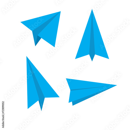 blue paper airplanes in different positions. travel symbols, vector file