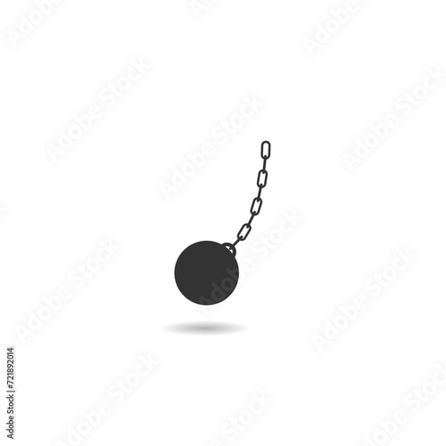 Wrecking ball hanging on chains icon with shadow