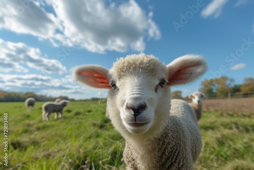 Healthy Curious lamb in a Feild