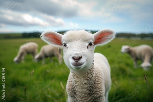 Healthy Curious lamb in a Feild © Attasit
