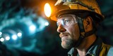 Miner engineer wearing a helmet looking at the mining site