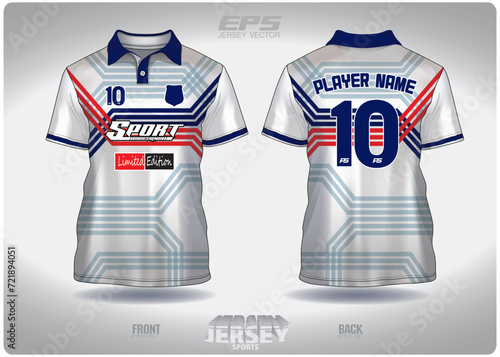 EPS jersey sports shirt vector.Blue and white stripes cut red pattern design, illustration, textile background for sports poloshirt, football jersey poloshirt.eps