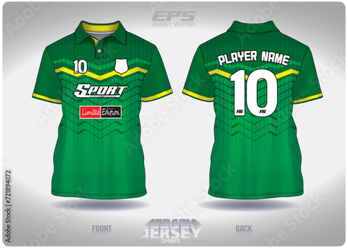 EPS jersey sports shirt vector.Wavy green with yellow band pattern design, illustration, textile background for sports poloshirt, football jersey poloshirt.eps