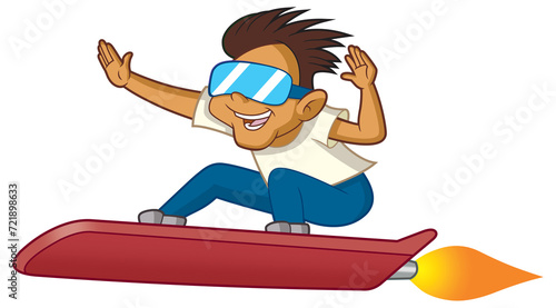 Canvas Print cartoon boy riding jet board
