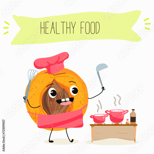 Cute  cartoon apricot, peach characters with different activities. Flat vector illustration, funny fruits. Organic food.