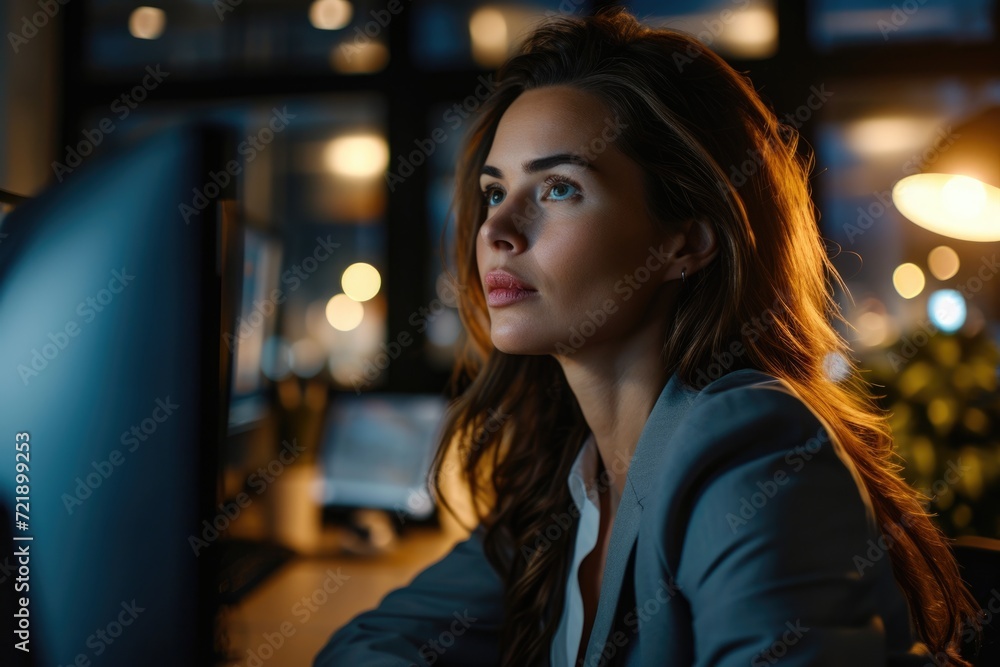Obraz premium Businesswoman strategizing for technological growth.