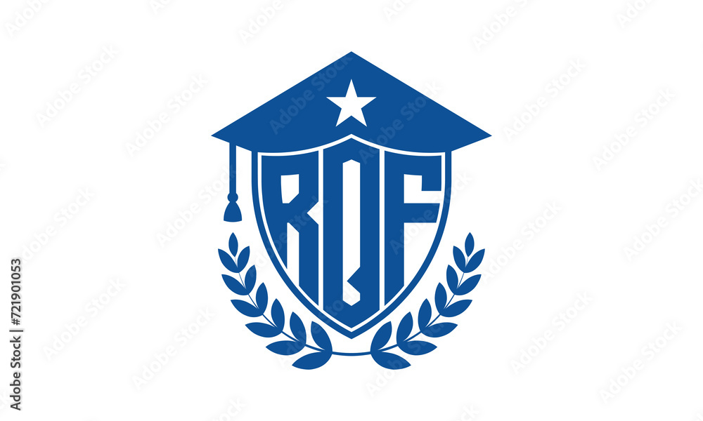 RQF three letter iconic academic logo design vector template. monogram, abstract, school, college, university, graduation cap symbol logo, shield, model, institute, educational, coaching canter, tech RQF three letter iconic academic logo design vector template. monogram, abstract, school, college, university, graduation cap symbol logo, shield, model, institute, educational, coaching canter, tech