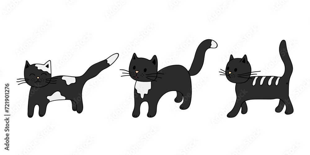 Hand drawn cat clipart. Cute pet doodle set
