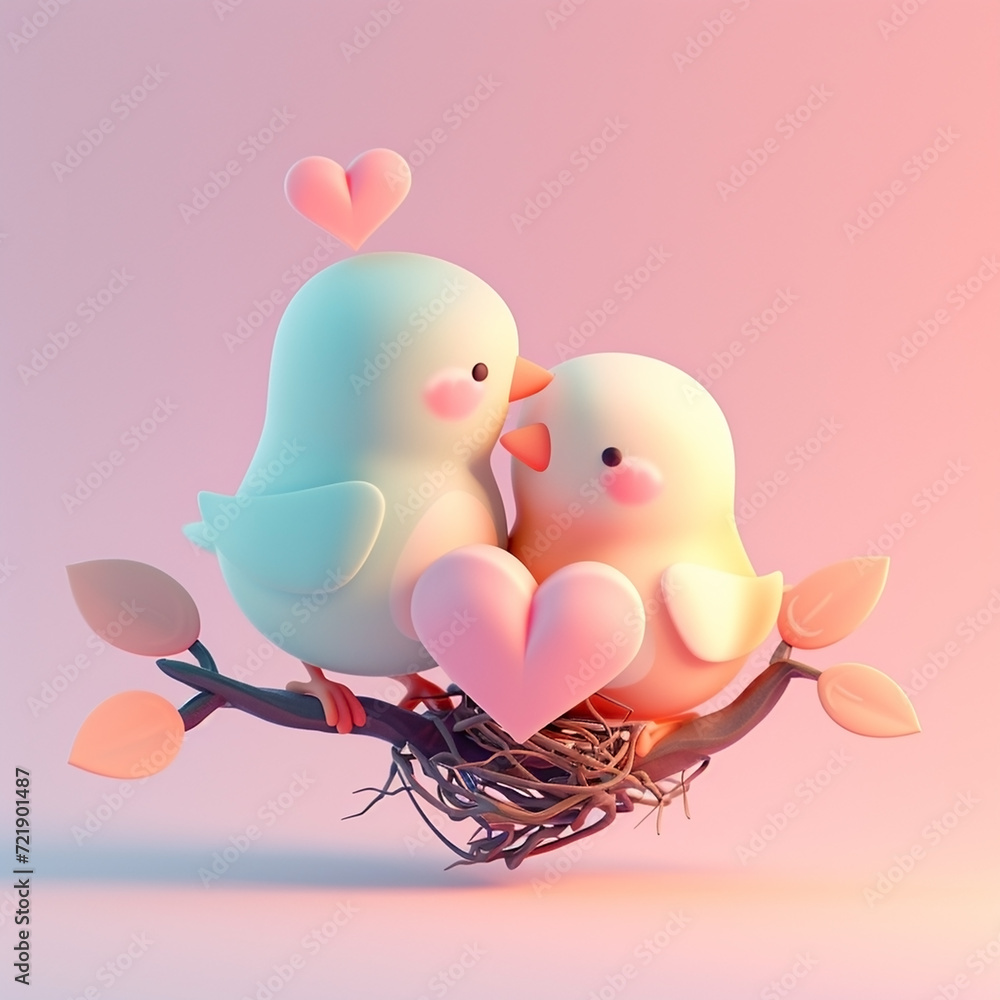 adorable birds in love, icon clay render, blender 3d, pastel background adorable birds in love, icon clay render, blender 3d, pastel background