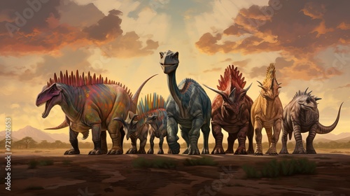 dinosaur parade: colorful prehistoric creatures marching in a vibrant and lively procession, perfect for playful and imaginative projects © touseef