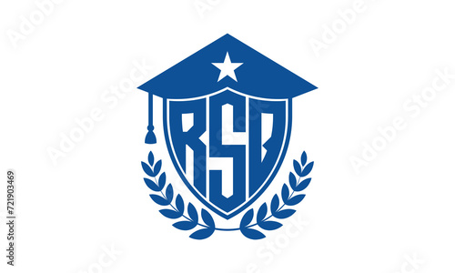RSQ three letter iconic academic logo design vector template. monogram, abstract, school, college, university, graduation cap symbol logo, shield, model, institute, educational, coaching canter, tech