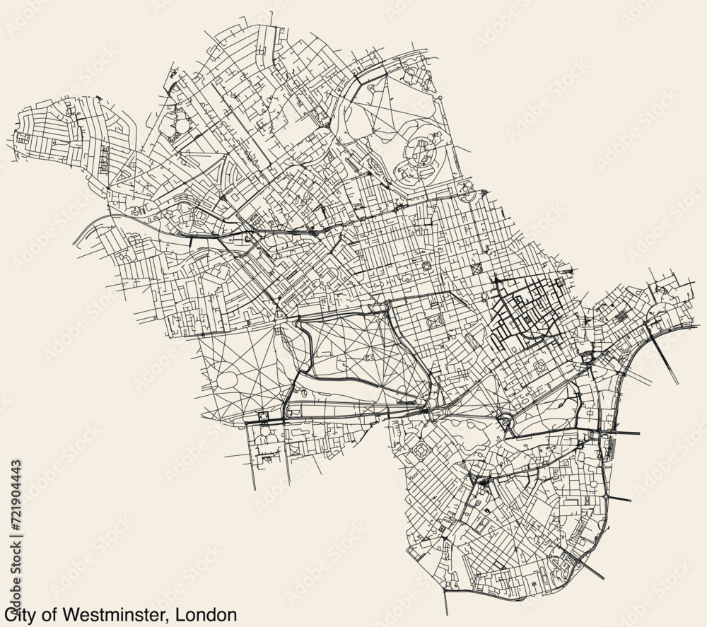 Fototapeta premium Street roads map of the CITY OF WESTMINSTER, LONDON