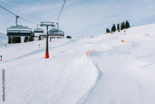 Ski lift in ski resort on a sunny day