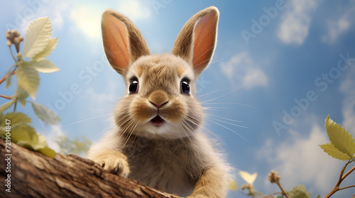Little fluffy bunny, very cute, with long ears and dark eyes, close-up © Glebsterr