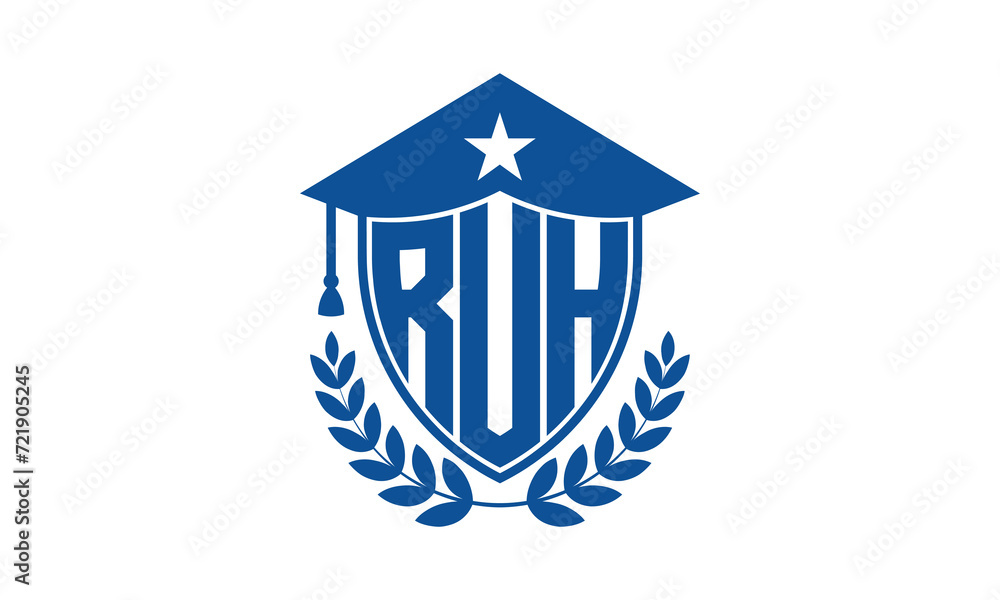 RUH three letter iconic academic logo design vector template. monogram, abstract, school, college, university, graduation cap symbol logo, shield, model, institute, educational, coaching canter, tech RUH three letter iconic academic logo design vector template. monogram, abstract, school, college, university, graduation cap symbol logo, shield, model, institute, educational, coaching canter, tech