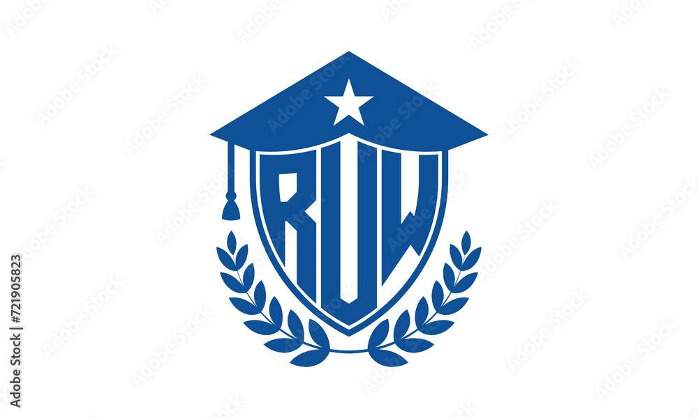 RUW three letter iconic academic logo design vector template. monogram, abstract, school, college, university, graduation cap symbol logo, shield, model, institute, educational, coaching canter, tech RUW three letter iconic academic logo design vector template. monogram, abstract, school, college, university, graduation cap symbol logo, shield, model, institute, educational, coaching canter, tech
