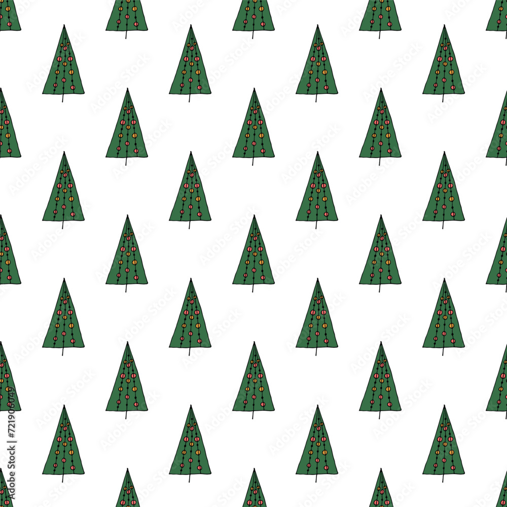 Seamless pattern with geometric minimal scandinavian Christmas tree doodle for decorative print, wrapping paper, greeting cards and fabric Seamless pattern with geometric minimal scandinavian Christmas tree doodle for decorative print, wrapping paper, greeting cards and fabric