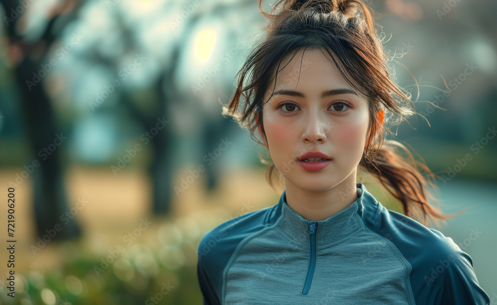 Japanese woman jogging in park Japanese woman jogging in park