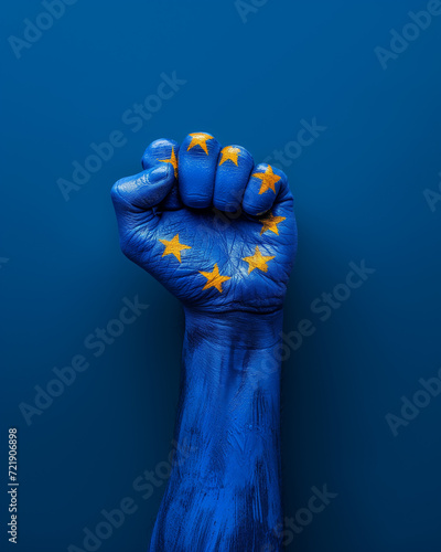 Hand painted like the European flag clenched into a fist