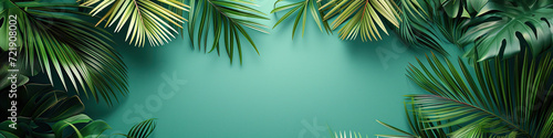 palm tree leaves on green  background