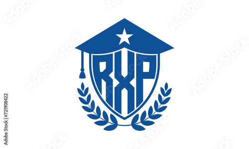 RXP three letter iconic academic logo design vector template. monogram, abstract, school, college, university, graduation cap symbol logo, shield, model, institute, educational, coaching canter, tech