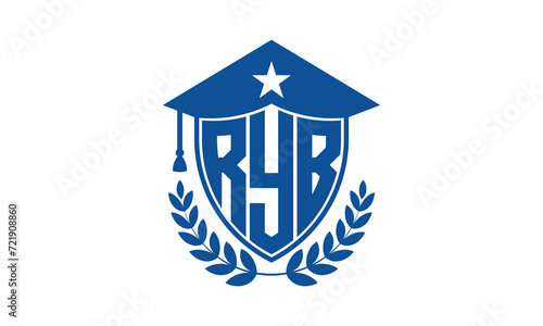 RYB three letter iconic academic logo design vector template. monogram, abstract, school, college, university, graduation cap symbol logo, shield, model, institute, educational, coaching canter, tech