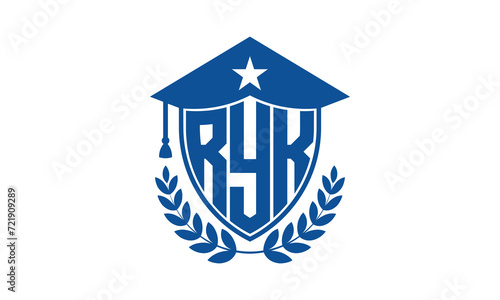 RYK three letter iconic academic logo design vector template. monogram, abstract, school, college, university, graduation cap symbol logo, shield, model, institute, educational, coaching canter, tech photo