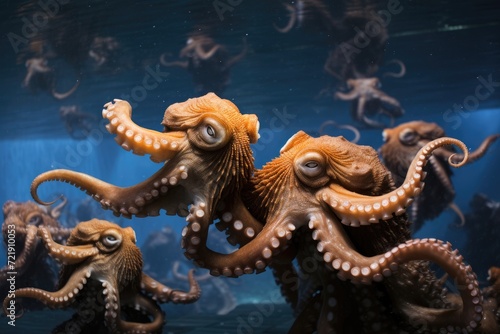 Octopuses engaging in a playful underwater dance. © OhmArt