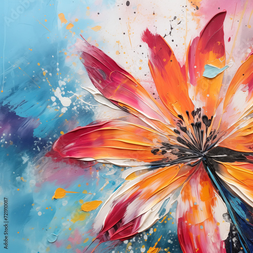 Oil paint of flower blossom, close-up, abstract