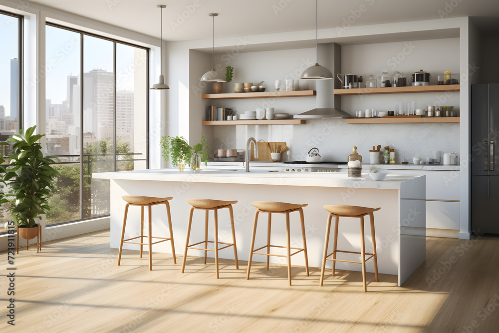 An open plan kitchen with a dining area An open plan kitchen with a dining area