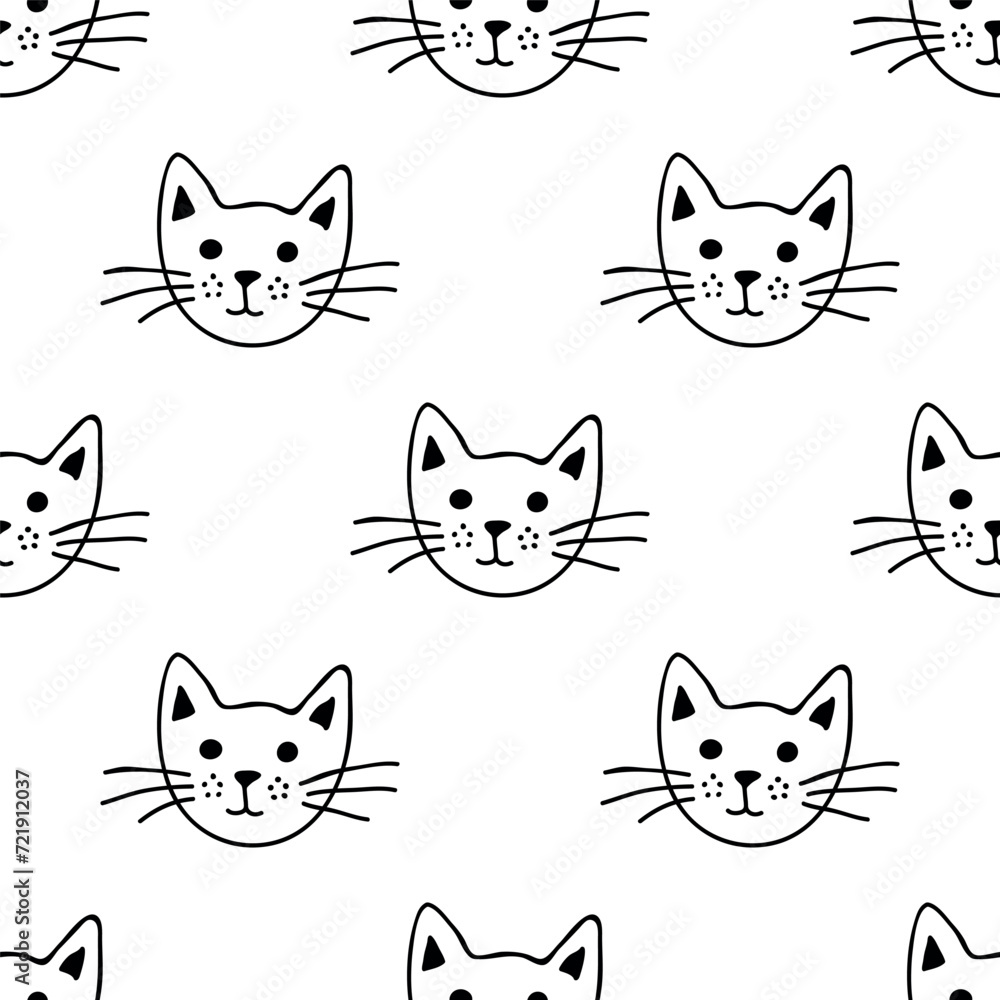 Seamless pattern with cat muzzle doodle for decorative print, wrapping paper, greeting cards, wallpaper and fabric Seamless pattern with cat muzzle doodle for decorative print, wrapping paper, greeting cards, wallpaper and fabric
