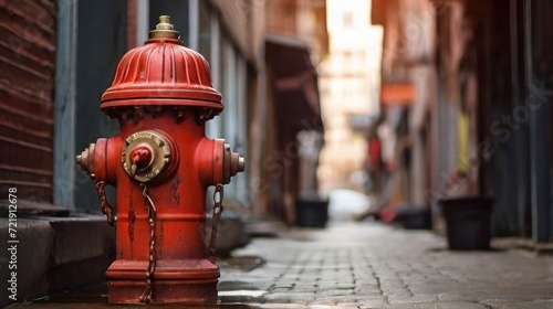 Old and rusty red fire hydrant in city
 photo