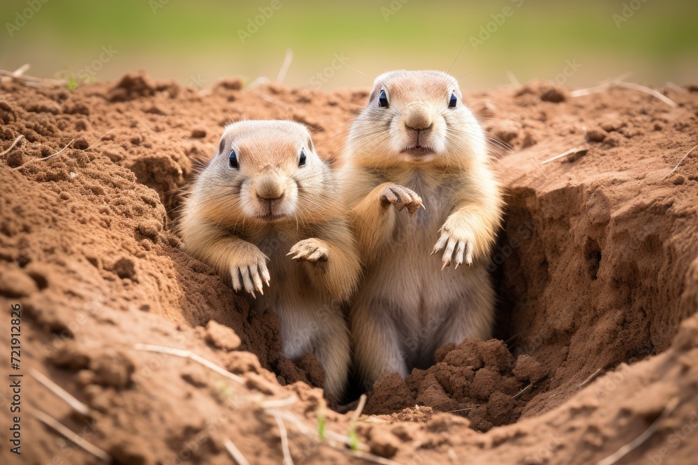 Prairie dogs popping in and out of their burrows. Prairie dogs popping in and out of their burrows.