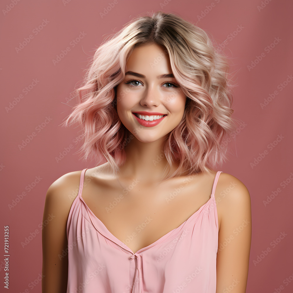 Portrait of a Happy Beautiful Woman with Short Pink Hair Portrait of a Happy Beautiful Woman with Short Pink Hair