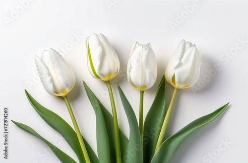 White tulips on the white background. Valentines background. Beautiful Tulips flowers isolated on white Background. Springtime flowers for Womens Day  Wedding  Birthday