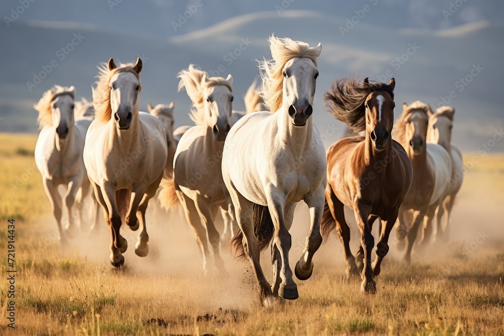 Wild horses galloping and playing in an open field. Wild horses galloping and playing in an open field.